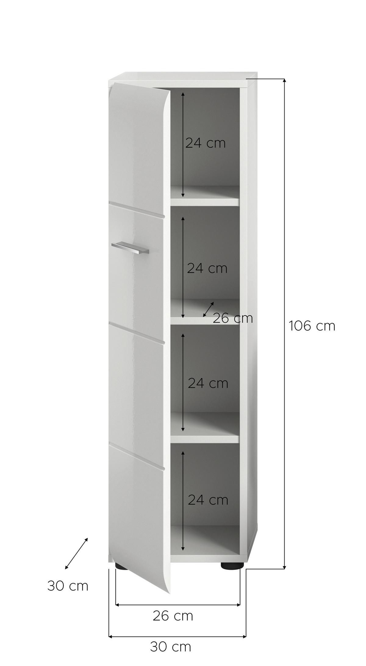 Midischrank Ice ca. 30x106 cm Weiß - Weiß Hochglanz/Silberfarben, MODERN, Holzwerkstoff/Kunststoff (30/106/30cm) - MID.YOU