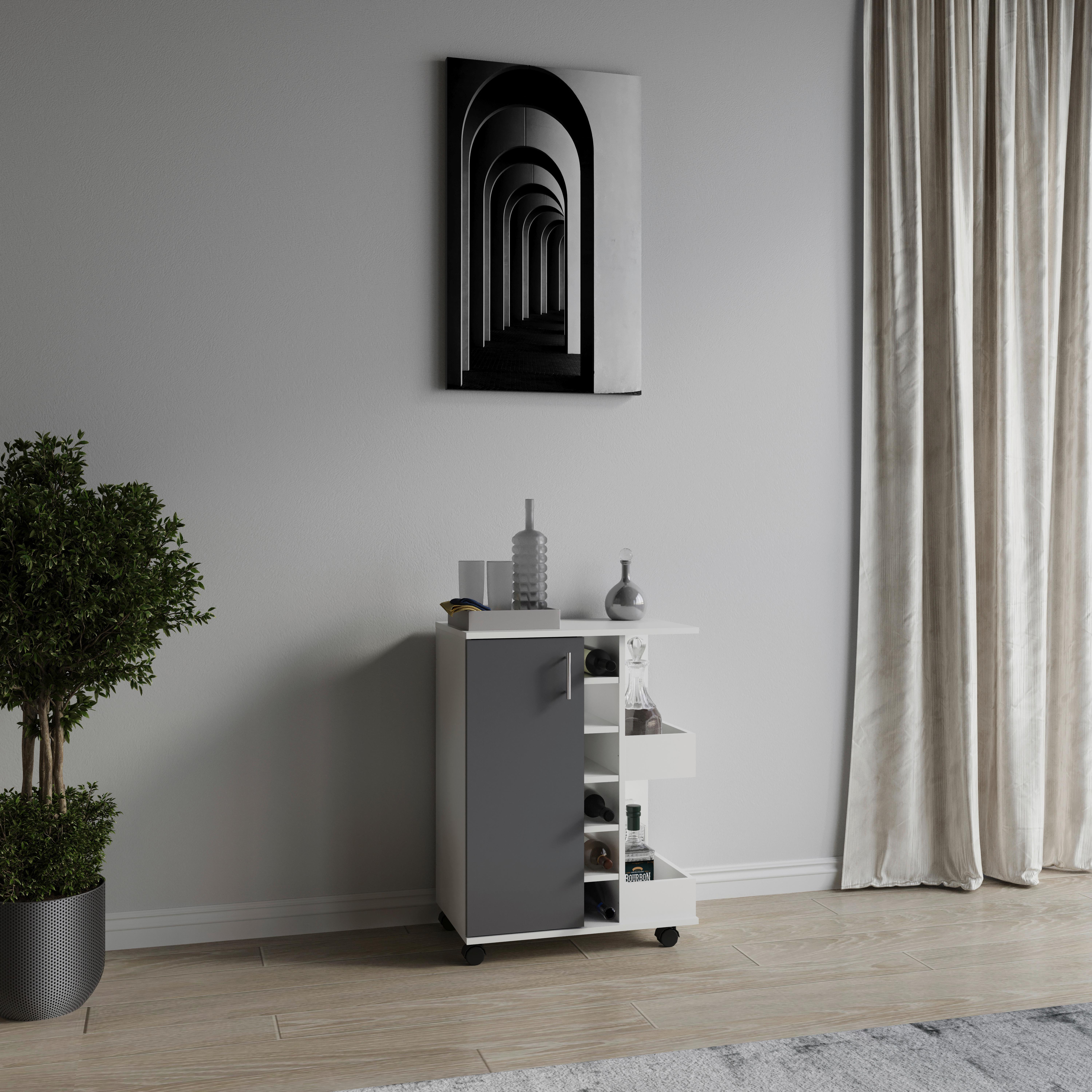 SERVIERWAGEN ESILO KW M - Weiss/Anthrazit, Design, Holzwerkstoff/Kunststoff (63/85/40cm) - MID.YOU