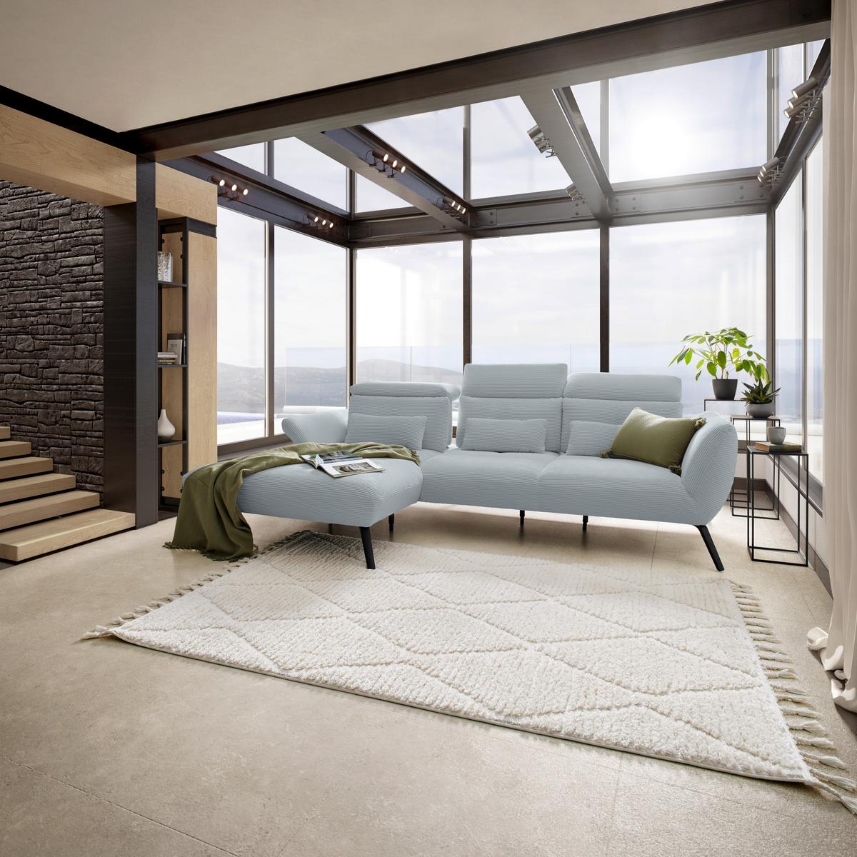 Wohnlandschaft Seattle Silberfarben - Silberfarben/Schwarz, MODERN, Holzwerkstoff/Textil (196/87-107/301cm) - Premium Living