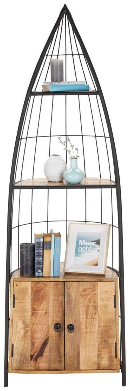 Regal in Naturfarben Massiv - Schwarz/Naturfarben, Lifestyle, Holz/Metall (56/187/37cm) - Modern Living