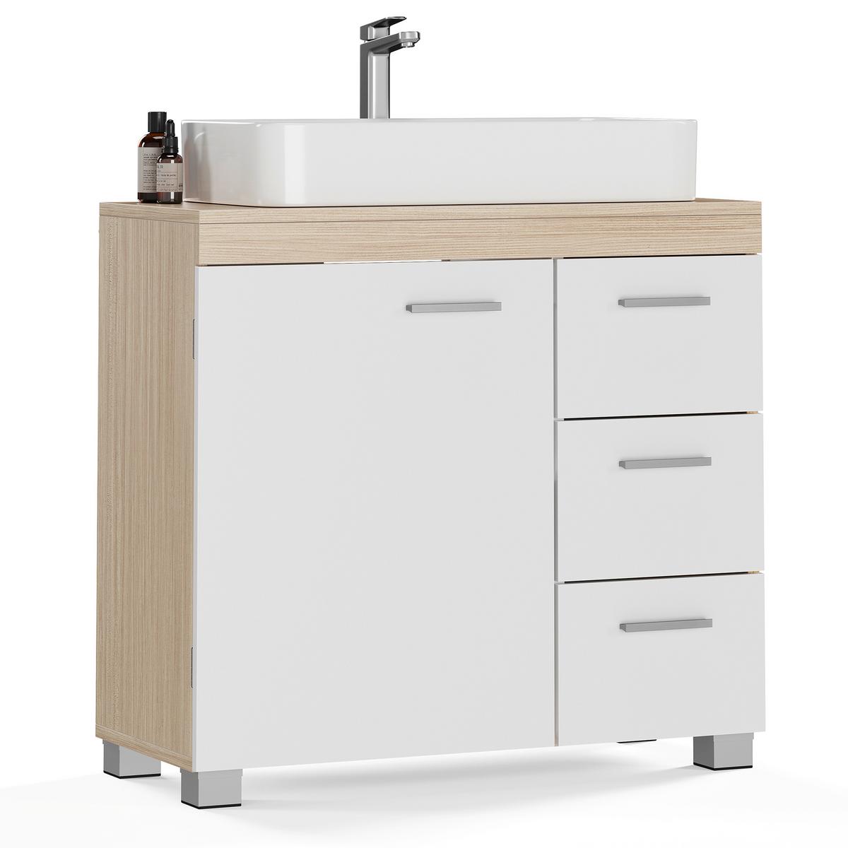 WASCHBECKENUNTERSCHRANK BBK503K01V1 - Silberfarben/Weiß, Trend, Holzwerkstoff/Kunststoff (70/64/30cm) - MID.YOU