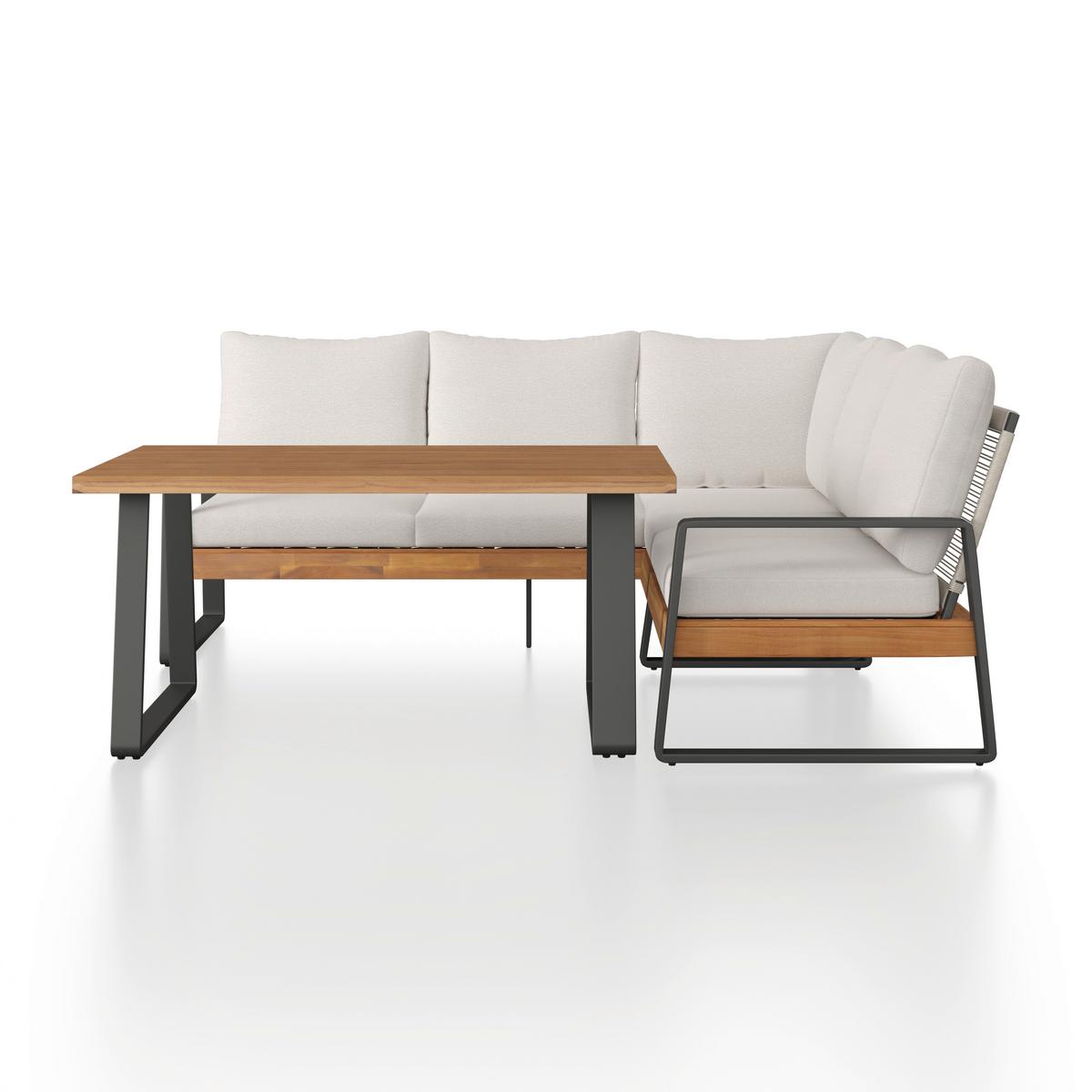 Dining-Loungeset Alexa Holz Outdoorstoff/Metall +Abdeckung - Anthrazit/Creme, MODERN, Holz/Textil (208,5/81/85,5cm) - Bessagi Garden