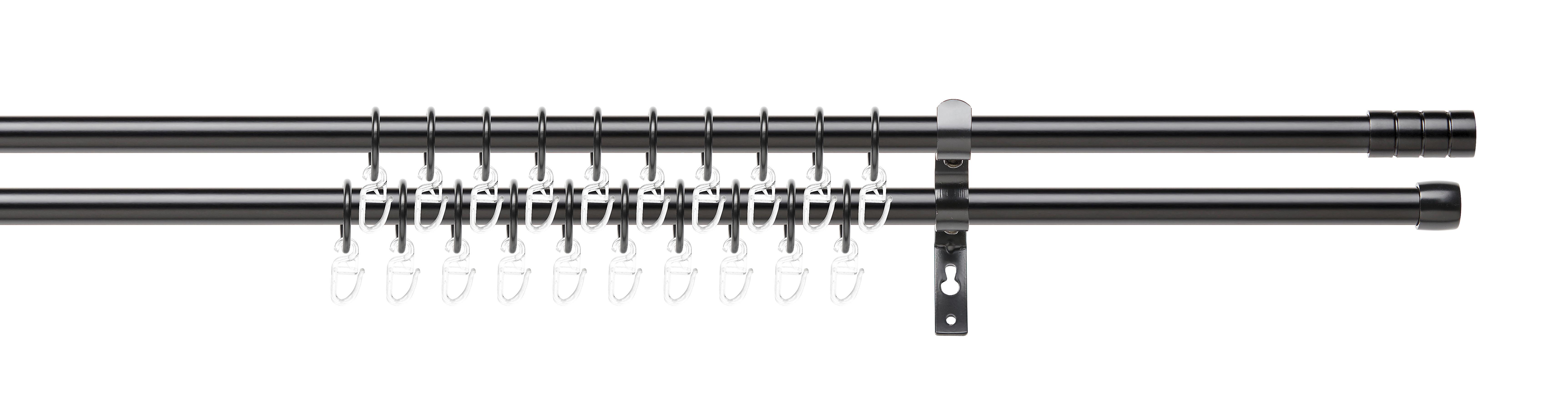 Vorhangstangenset Joo aus Metall ca. 130-240cm - Schwarz, Kunststoff/Metall (130-240cm) - Premium Living