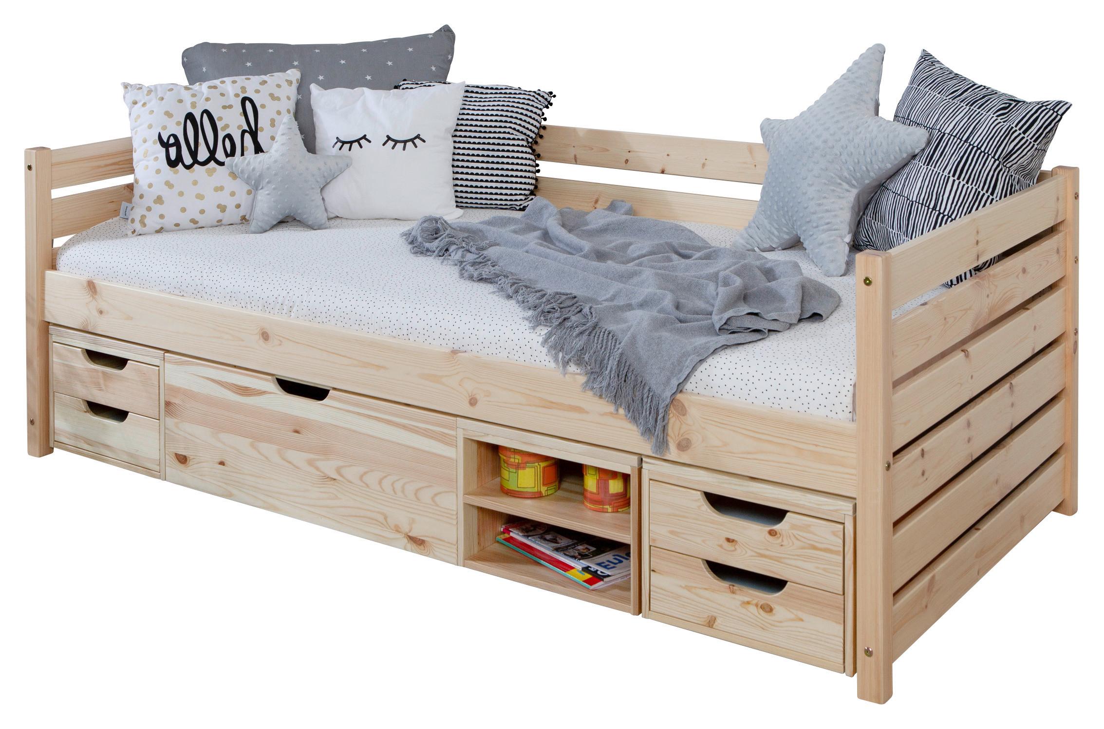 Stauraumbett Naomi mit 4 Schubkästen ca.90x200cm Kiefer - Naturfarben, MODERN, Holz (90/200cm) - MID.YOU