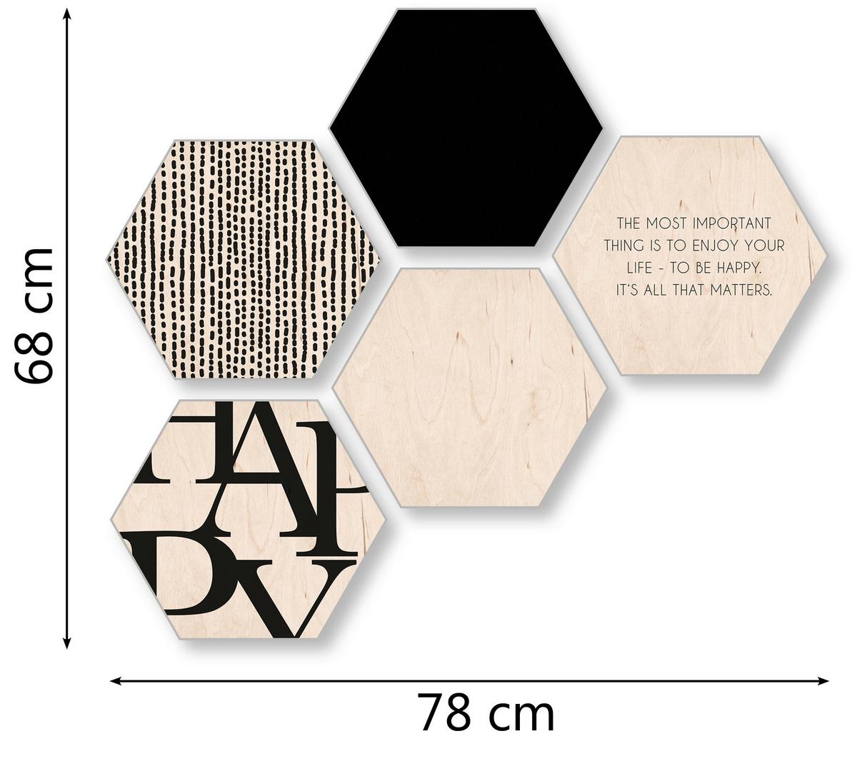 Bild Hexagon, 5er Set - Weiss/Schwarz, Holz (30/25cm) - Modern Living