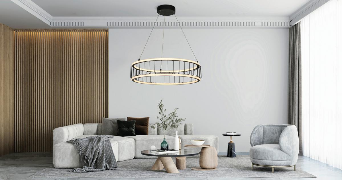 LED Függeszték Circolo Cage LED 54214-1bk - fekete/fehér, Design, műanyag/fém (57,5/13,5/150cm)