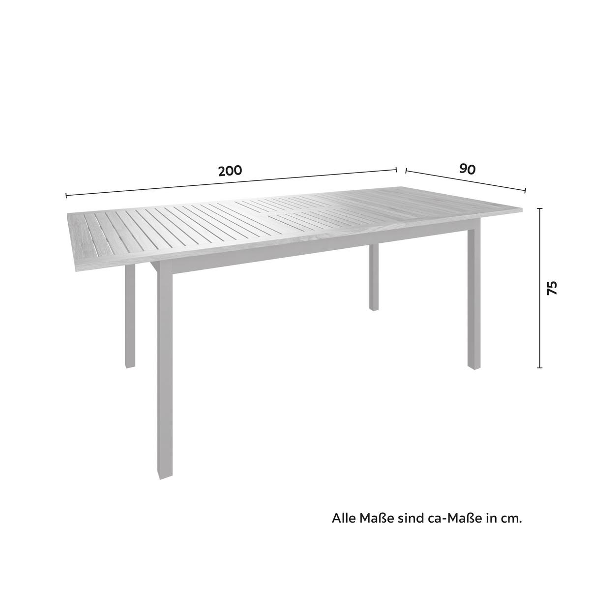 Raztegljiva Vrtna Miza Kos, Akacija, Jeklo, 150-200x90cm - siva, Natur, kovina/les (150-200/75/90cm) - Mömax