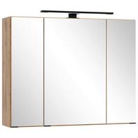 Spiegelschrank Chester mit LED 3-türig ca. 80x68 cm Eiche - Eiche Wotan/Schwarz, MODERN, Glas/Holzwerkstoff (80/67,5/20cm) - Held
