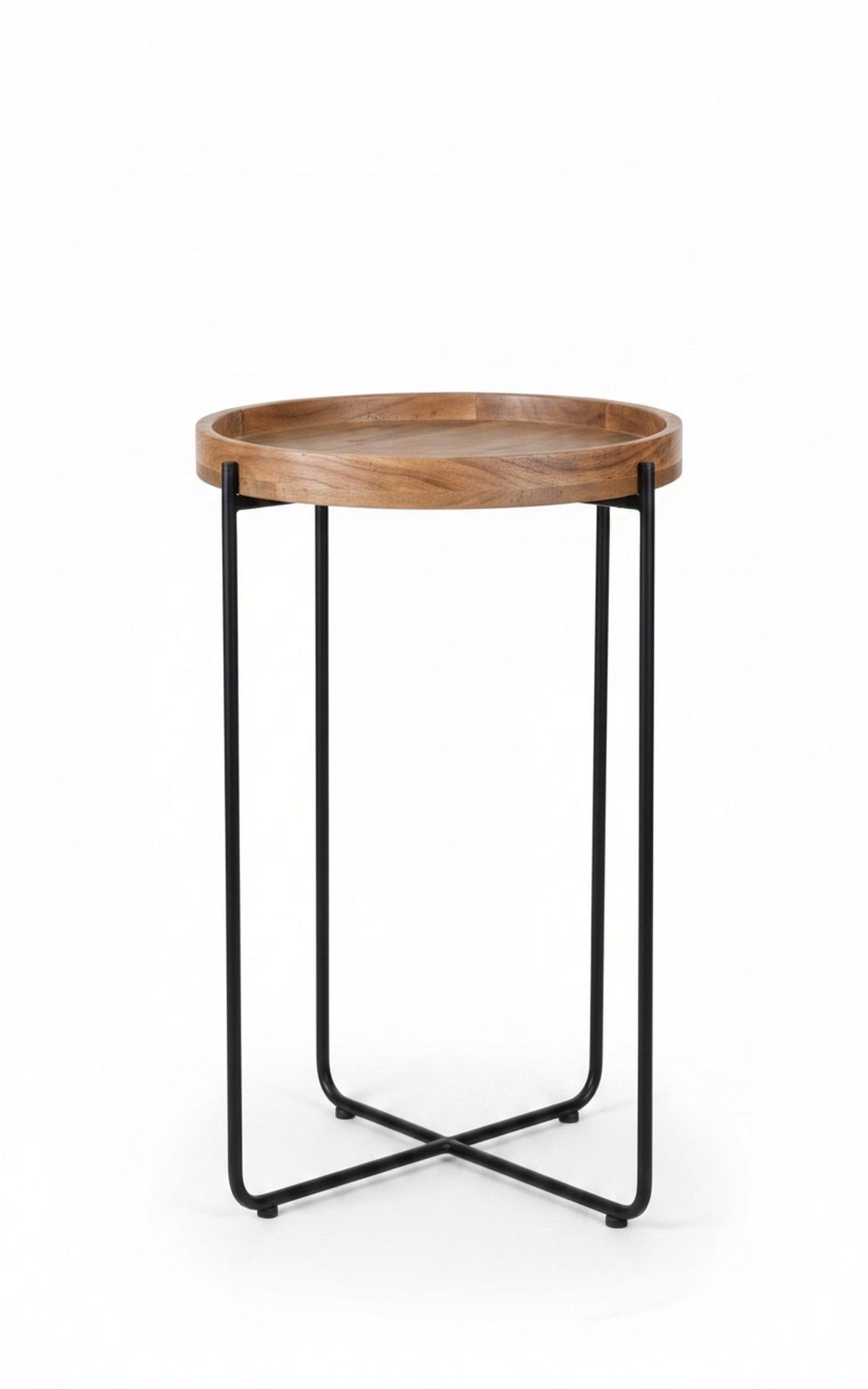 STOLIK BOCZNY TANU - kolor akacjowy/czarny, Trend, metal/drewno (43/43/66cm) - Landscape