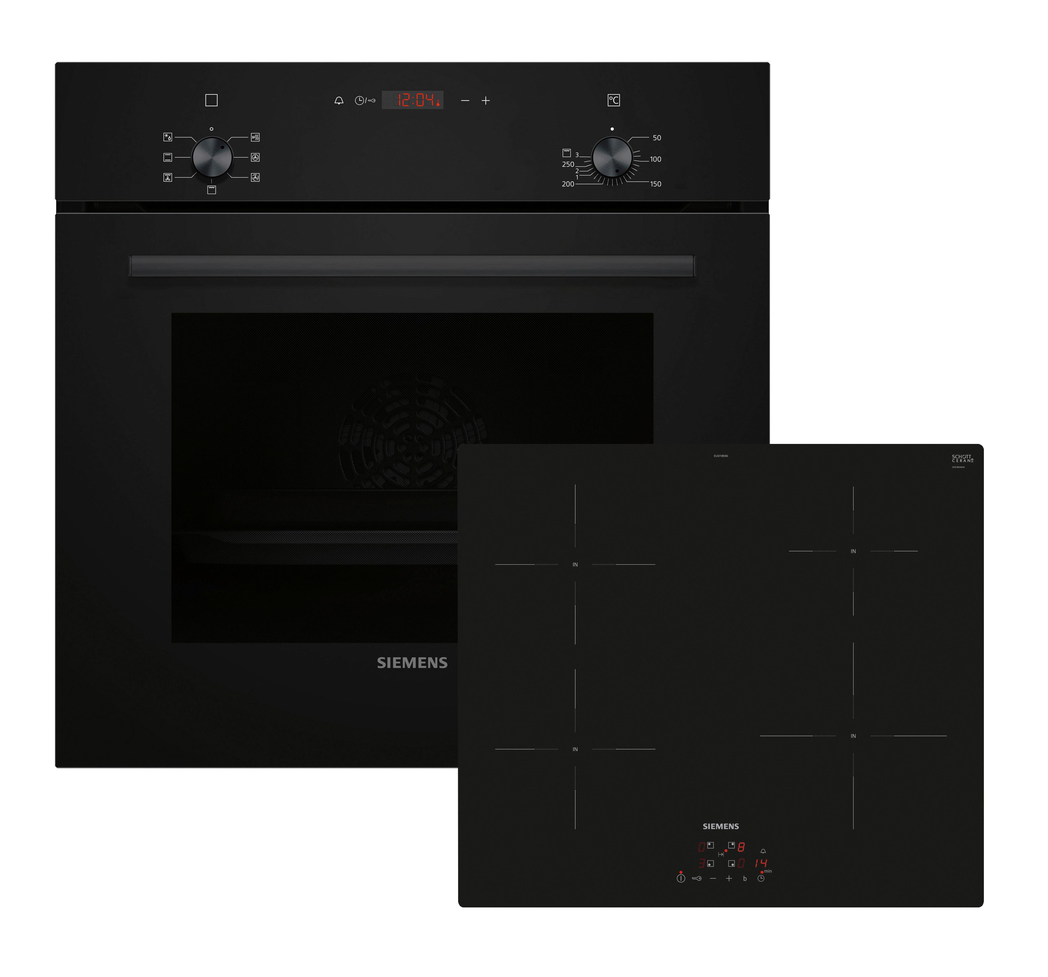 Backofenset EQPOWER33I Schwarz - Edelstahlfarben/Schwarz, MODERN, Glas/Metall (59,4/59,5/54,8cm) - Siemens