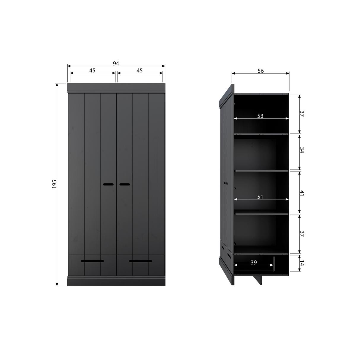 Drehtürenschrank Connect Schwarz - Schwarz, Design, Holz (94/195/53cm) - Livetastic
