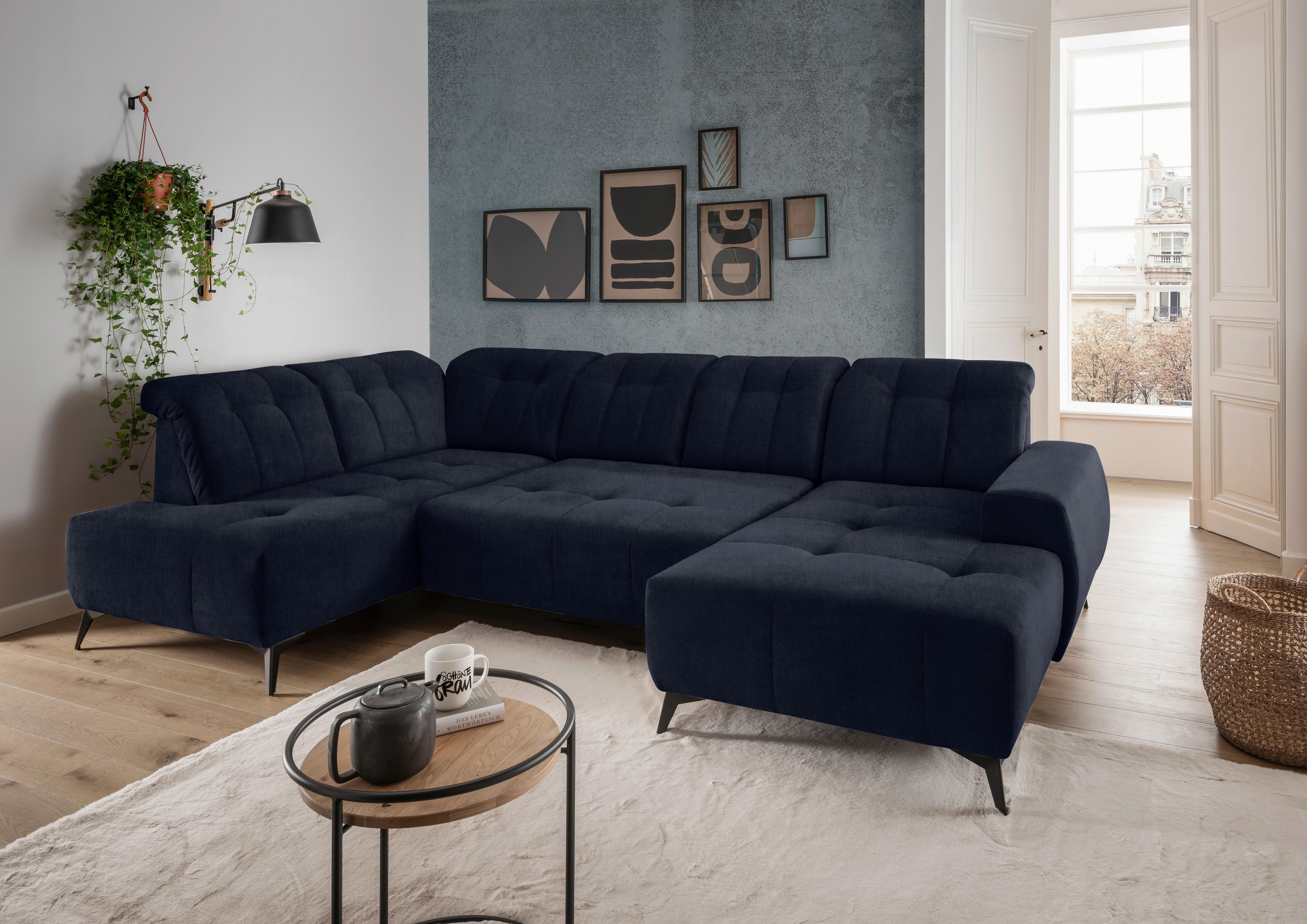 WOHNLANDSCHAFT SANO - Schwarz/Dunkelblau, MODERN, Textil/Metall (200/337/180cm) - Livetastic