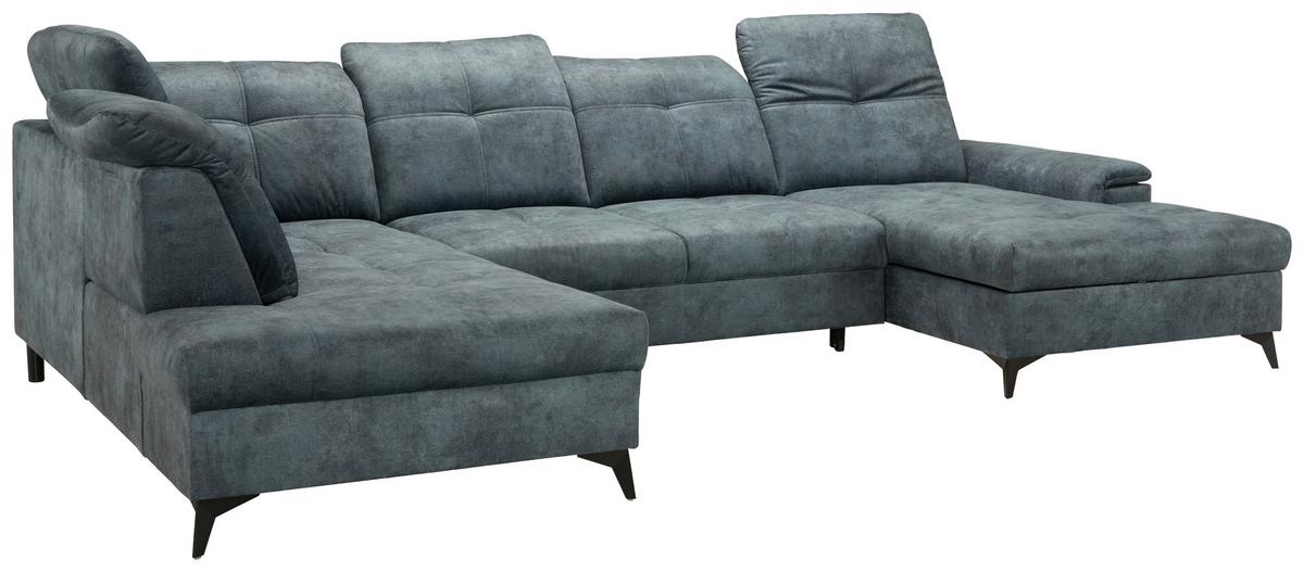 Wohnlandschaft Sierra in Dunkelblau - Blaugrau/Schwarz, MODERN, Textil/Metall (230/364/181cm) - Mömax