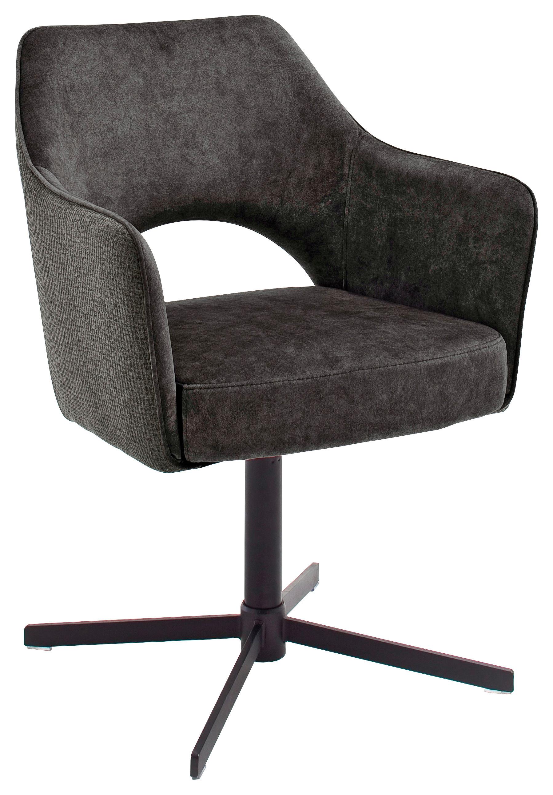 Armlehnstuhl Valletta in Anthrazit Webstoff - Anthrazit/Schwarz, KONVENTIONELL, Textil/Metall (61/85/60cm) - Premium Living