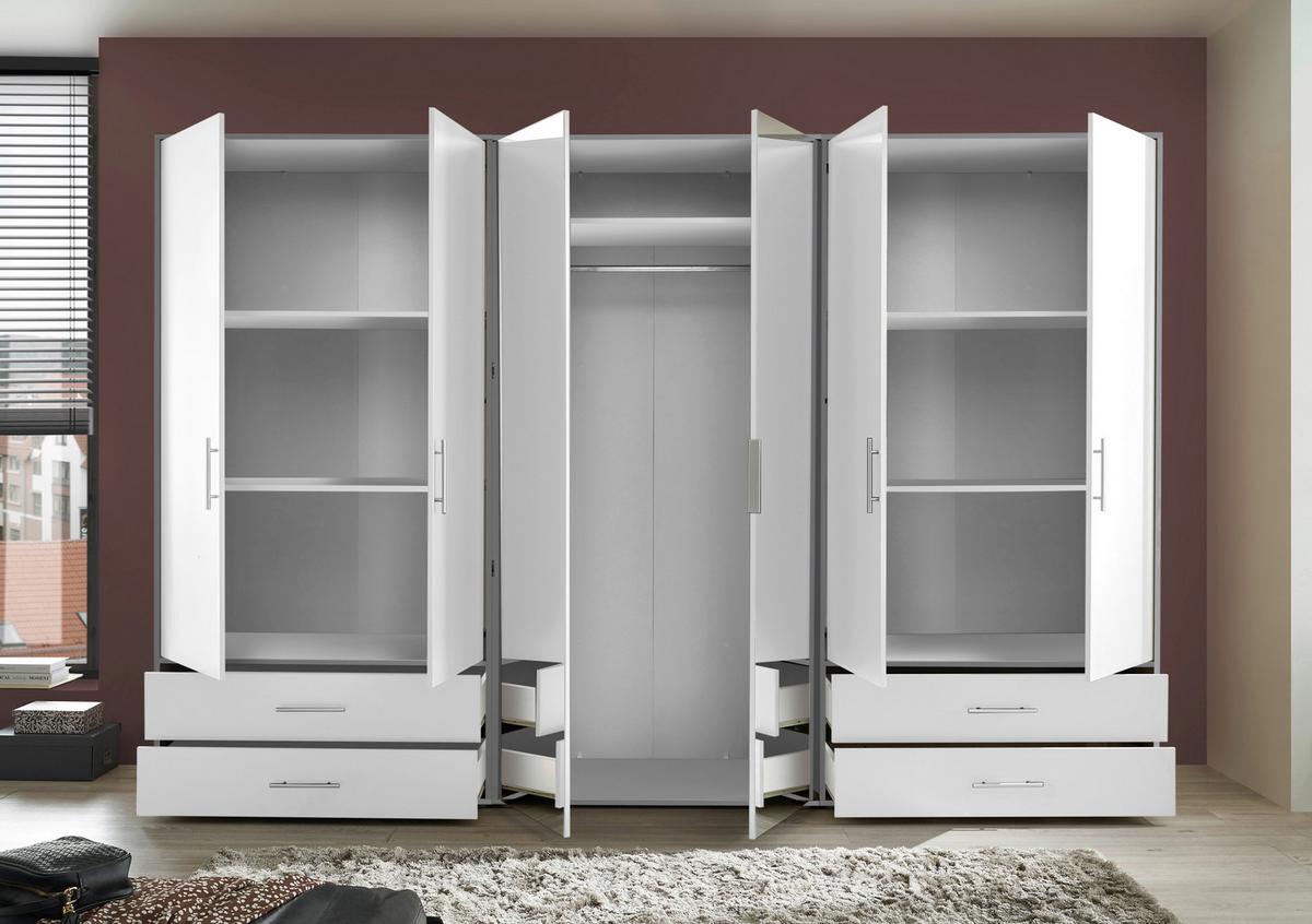 Dulap cu uși clasice Velas - alb/gri închis, Konventionell, sticlă/material pe bază de lemn (305/207/58cm) - Modern Living