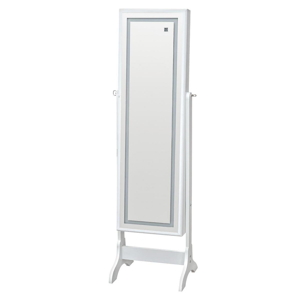 Omarica Za Nakit Miri, Bela, Ogledalo, Led Osvetlitev - bela, Moderno, steklo/leseni material (41/148/37cm) - Mömax