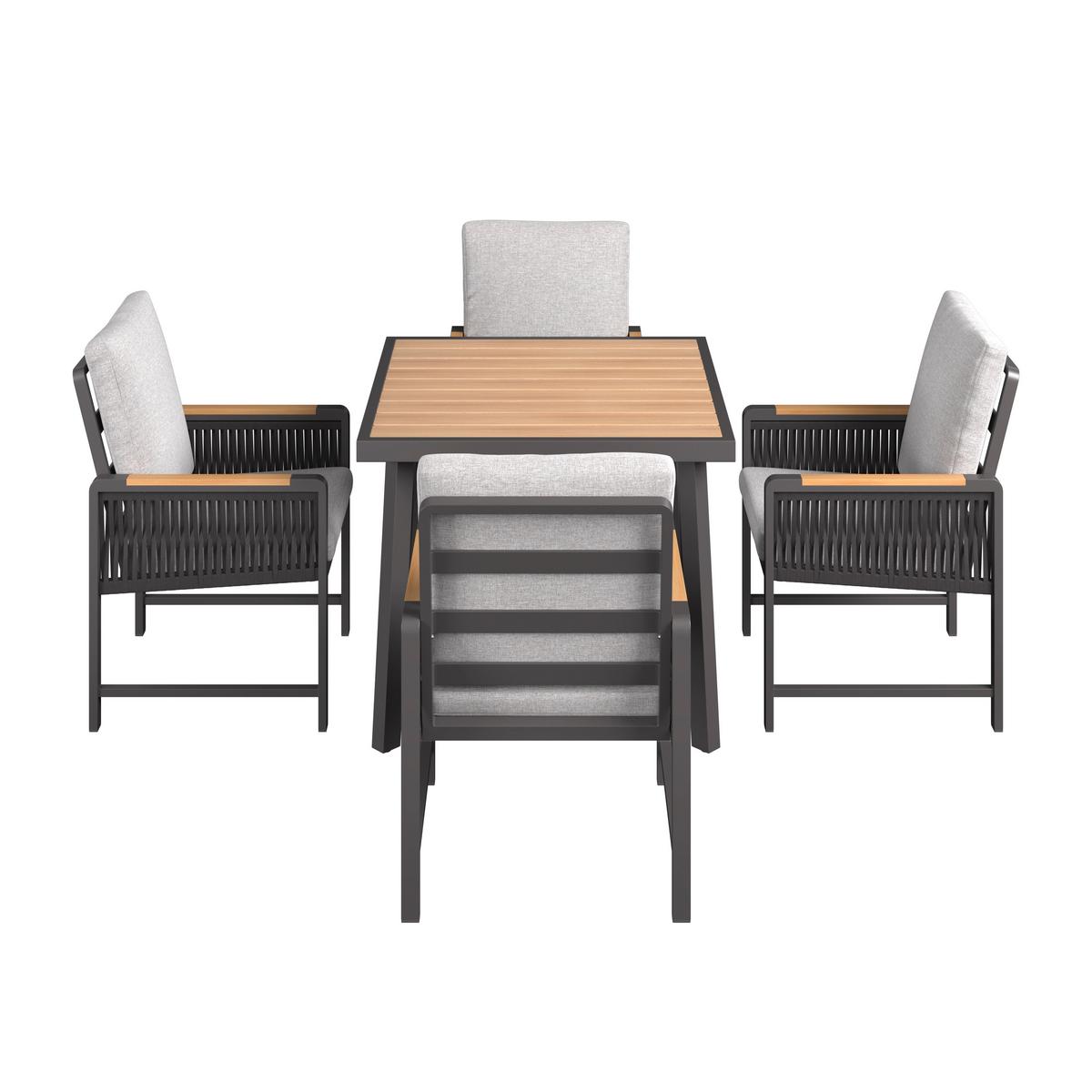 Gartentischgruppe Washington 1 Naturfarben/Grau, 5-teilig - Dunkelgrau/Naturfarben, Basics, Kunststoff/Textil (89/89/75cm)