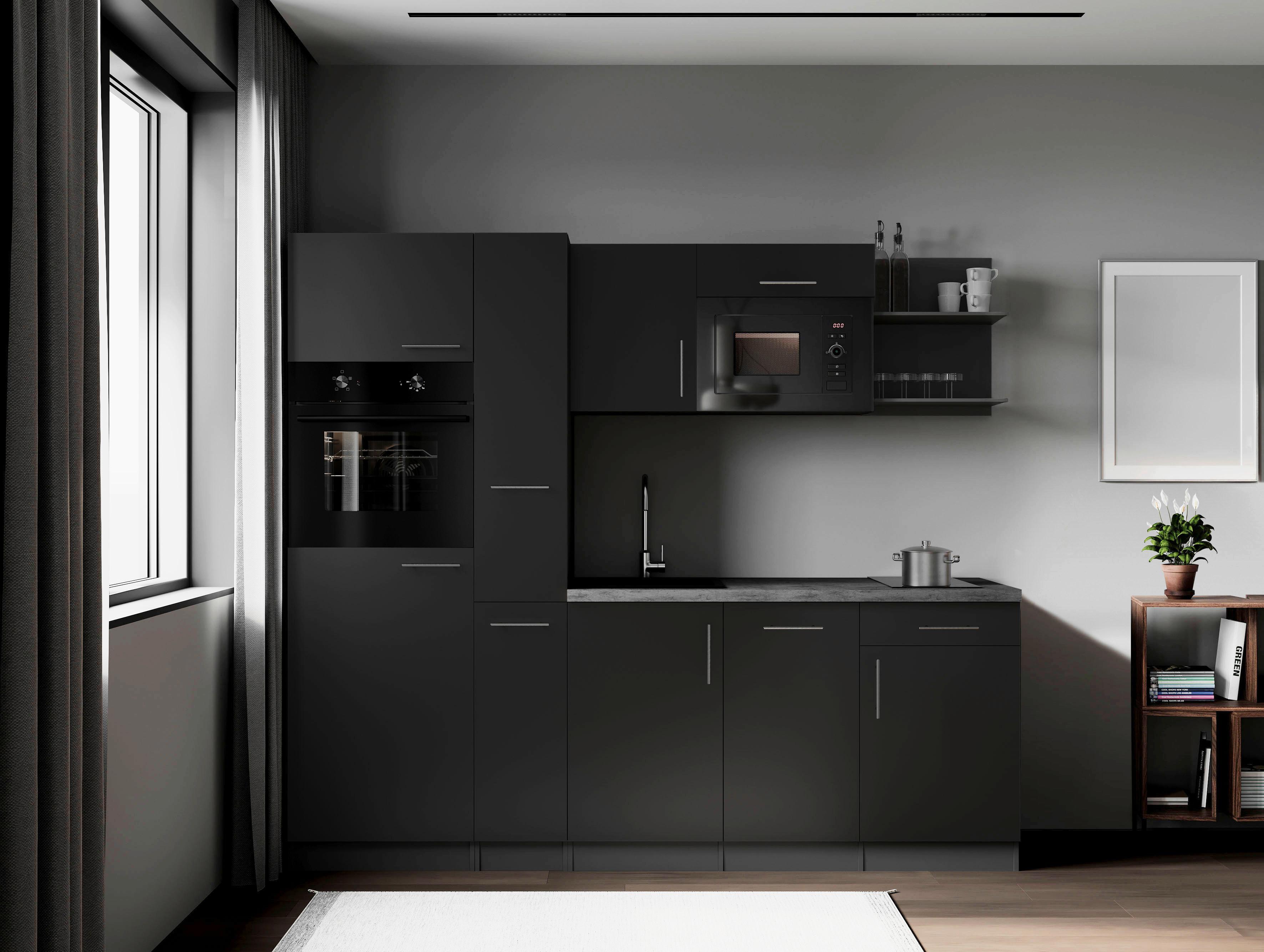 Küchenblock Oliver m. Geräten Schwarz - Schwarz/Grau, Trend, Holzwerkstoff/Metall (235cm) - Respekta
