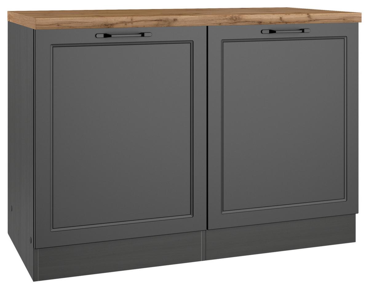 Spülenunterschrank Meran ca. 120x86x60 Grau/Eiche - Eiche Wotan/Schwarz, LIFESTYLE, Holzwerkstoff/Metall (120/86/60cm) - Held