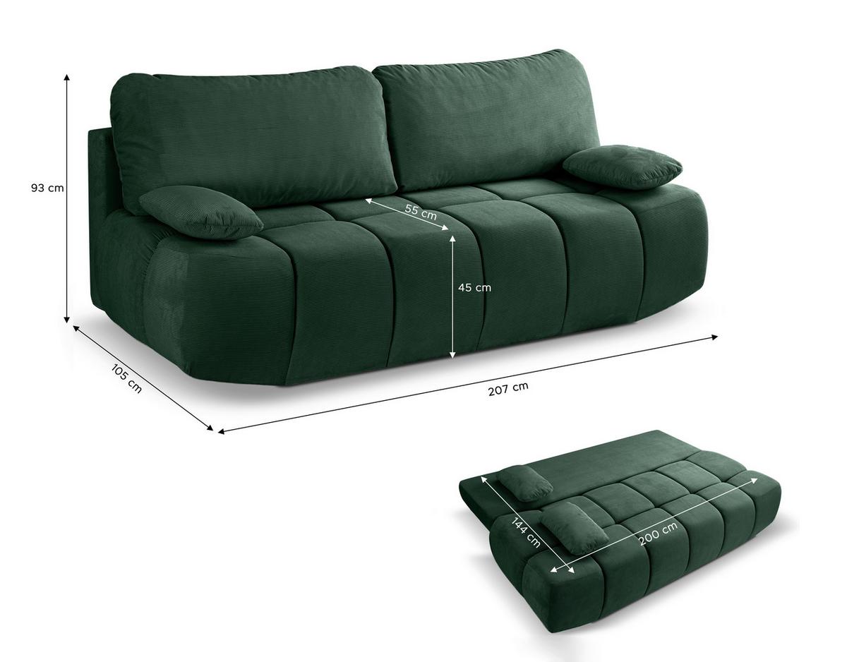 Schlafsofa Lauder Smaragdgrün - Smaragdgrün/Schwarz, Basics, Holz/Kunststoff (207/93/105cm) - MID.YOU