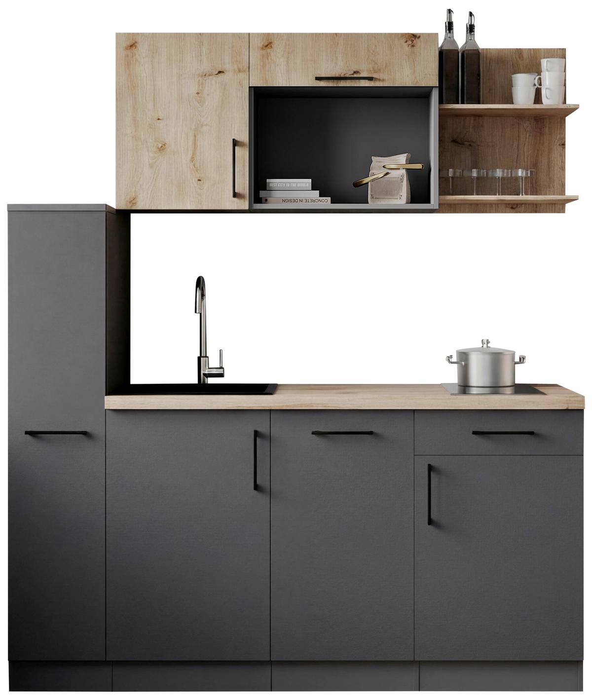 Küchenblock Oliver m. Geräten Grau - Eiche Artisan/Grau, Trend, Holzwerkstoff/Metall (175cm) - Respekta