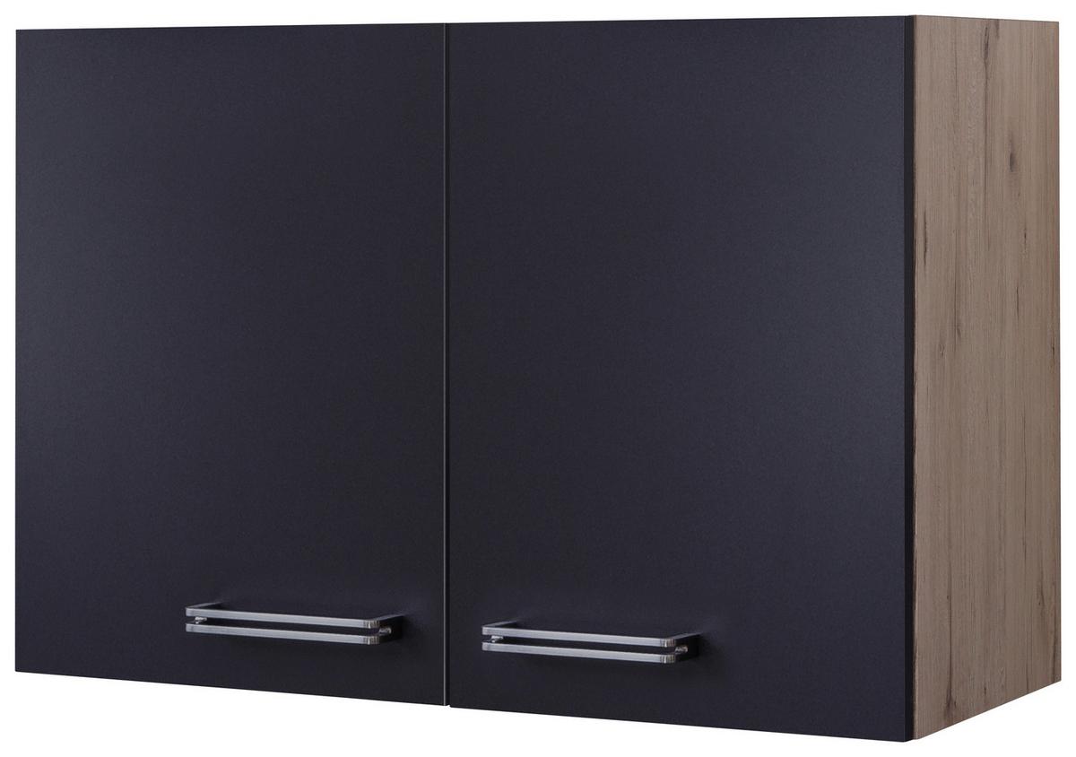 Kuhinjska Zgornja Omarica Milano, Antracit, Hrast, Š. 80 - barve nerjavečega jekla/barve hrasta, Moderno, kovina/leseni material (80/54/32cm) - FlexWell