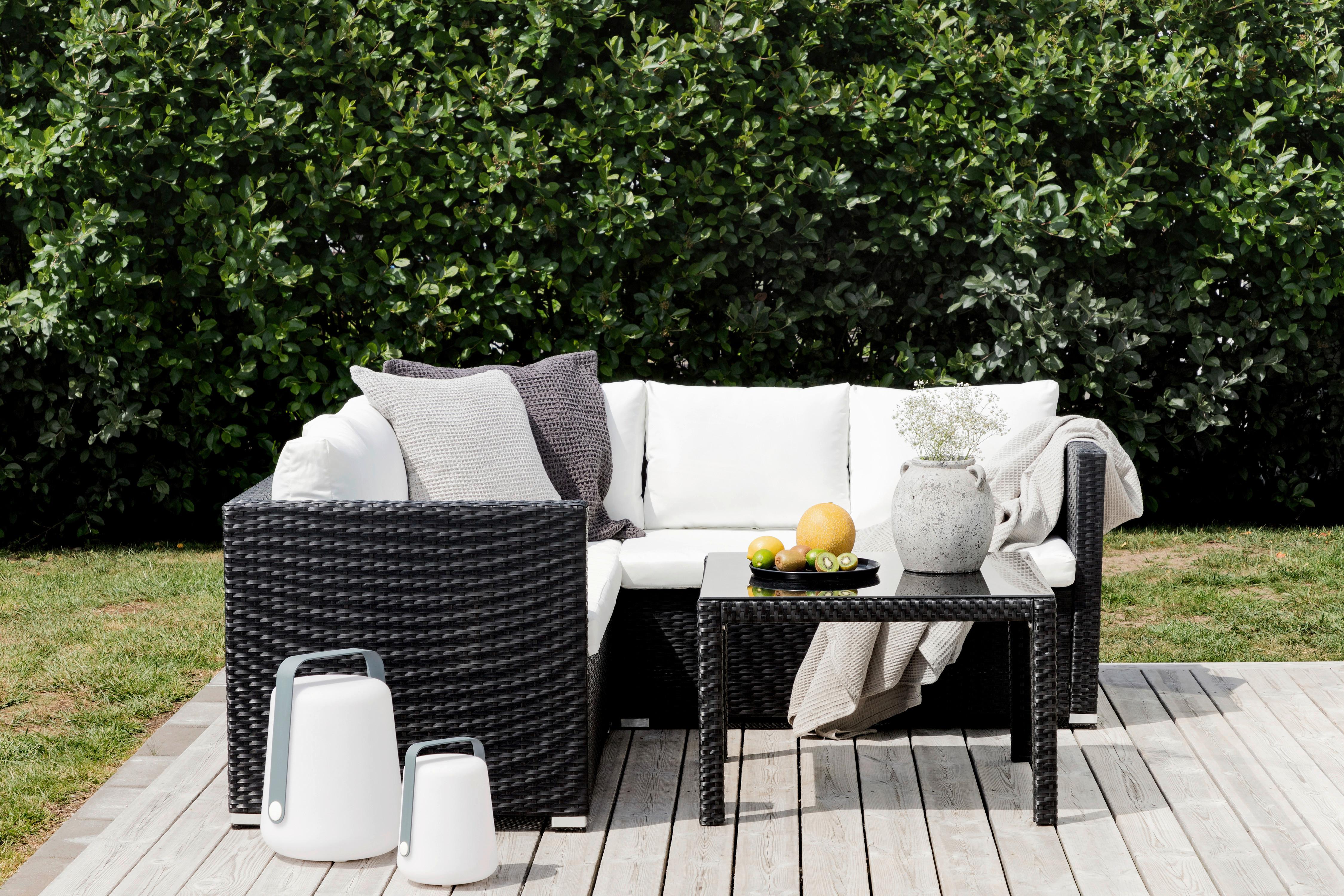 Loungegarnitur Kuba Schwarz/Weiß - Schwarz/Weiß, KONVENTIONELL, Glas/Kunststoff (59/180/64cm) - Gardenson