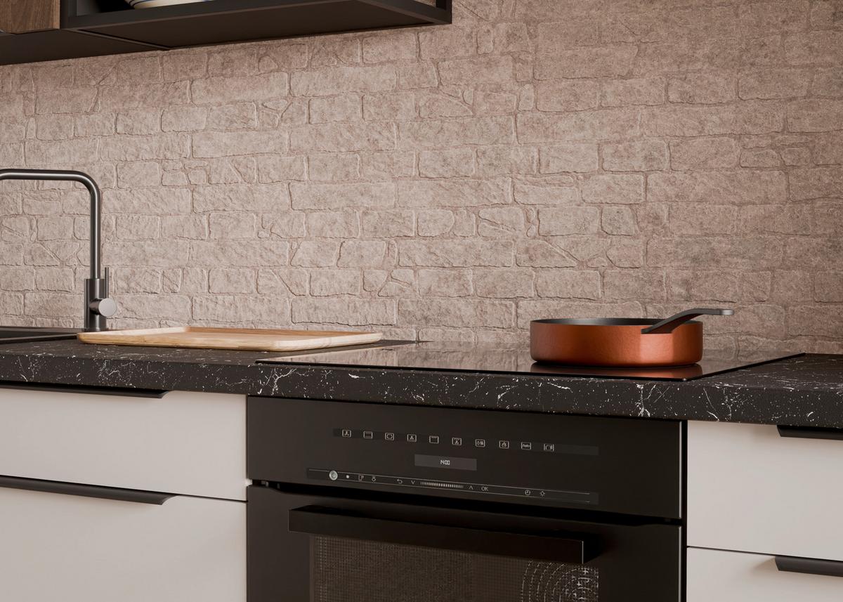 Bucatarie fara electrocasnice ARONA/MONZA - cașmir/culoare lemn de nuc, Modern, metal/material pe bază de lemn (280/210/60cm) - Modern Living