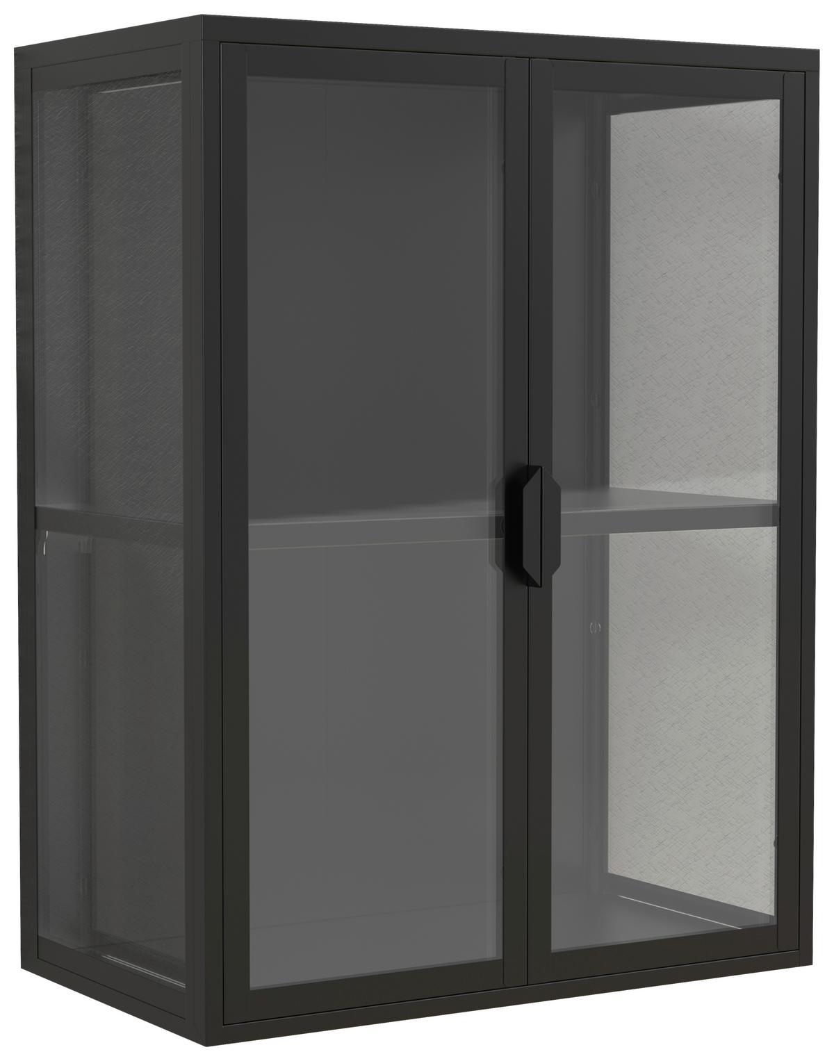 Viseča Vitrina Flokas M, Črna - črna/prosojno, Design, kovina/steklo (60/80/35cm) - MID.YOU