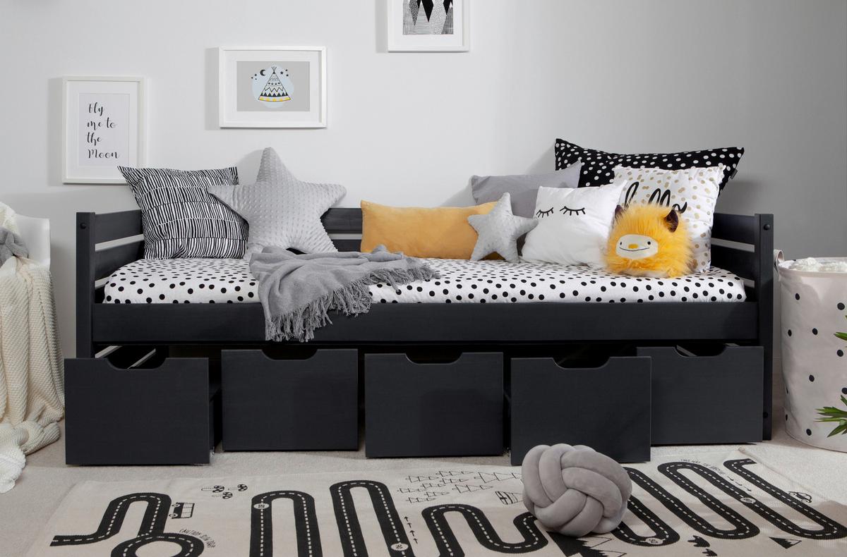 Stauraumbett Naomi mit 5 Schubkästen ca. 90x200 cm Grau - Grau, MODERN, Holz (90/200cm) - MID.YOU