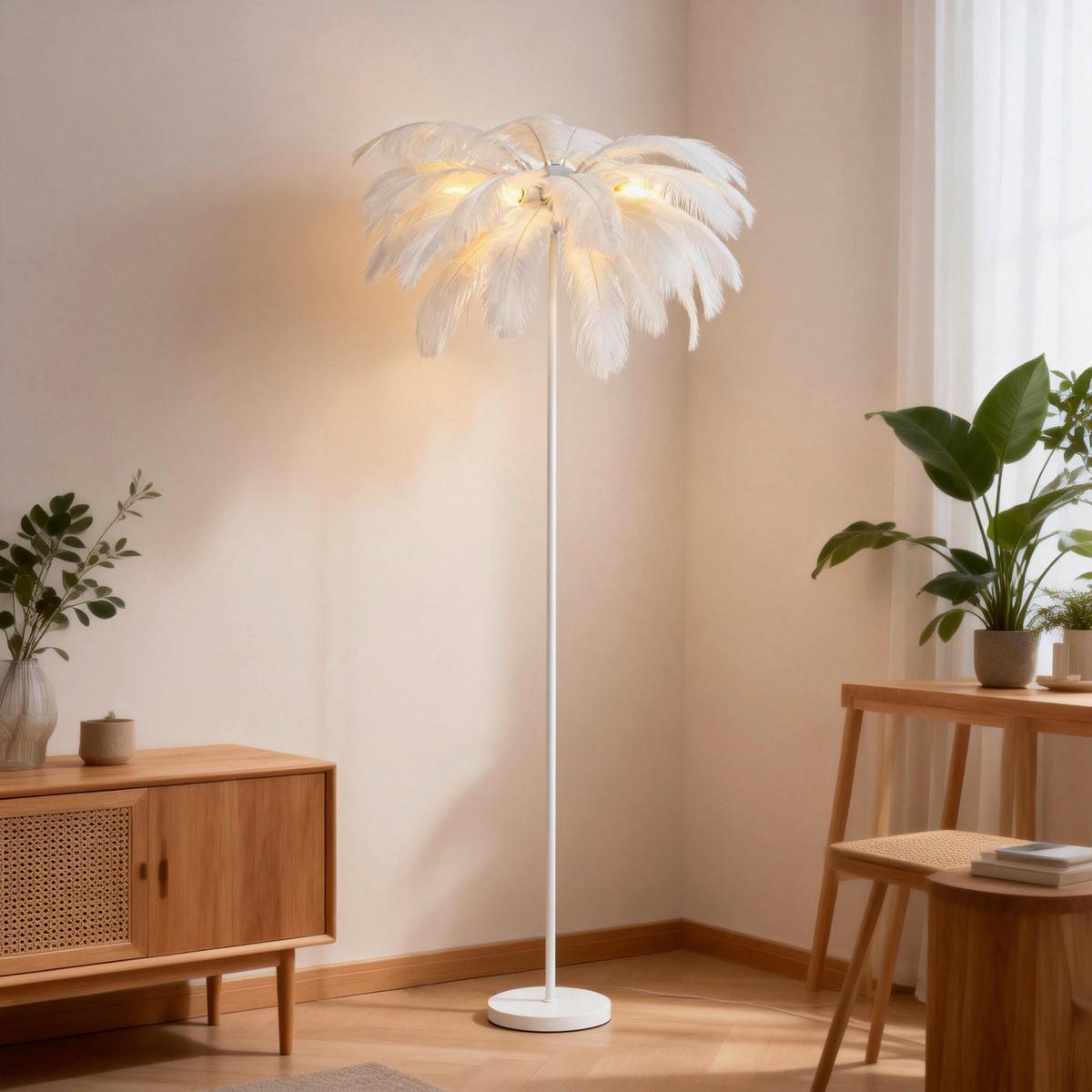 LAMPA STOJĄCA PALMA - biały, Trend, metal/tkanina (55/160cm) - Novel
