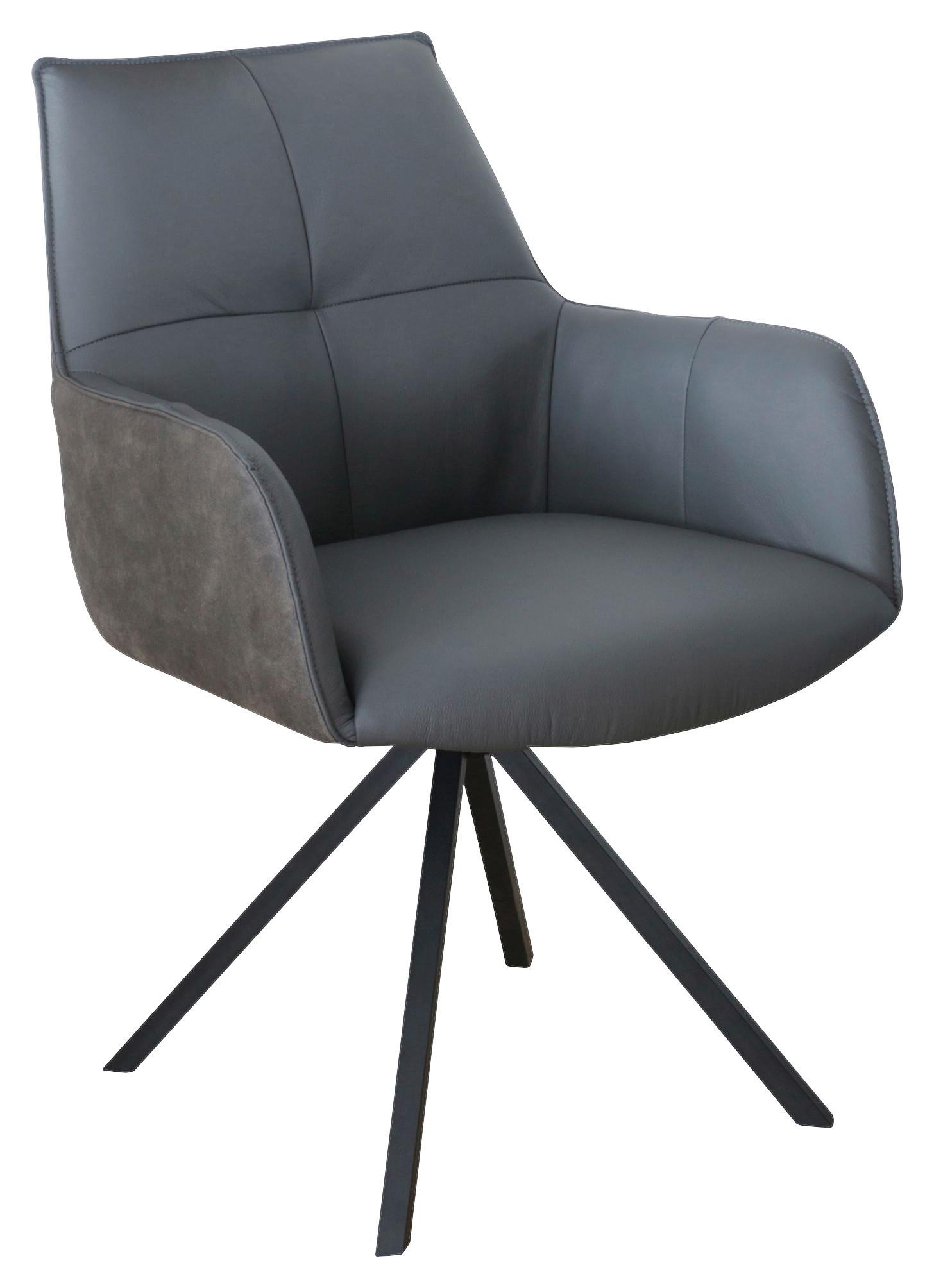 KRZESŁO Z PODŁOKIETNIKAMI NIZZA - antracytowy/czarny, Design, skóra/metal (59,5/87,5/69cm) - Novel