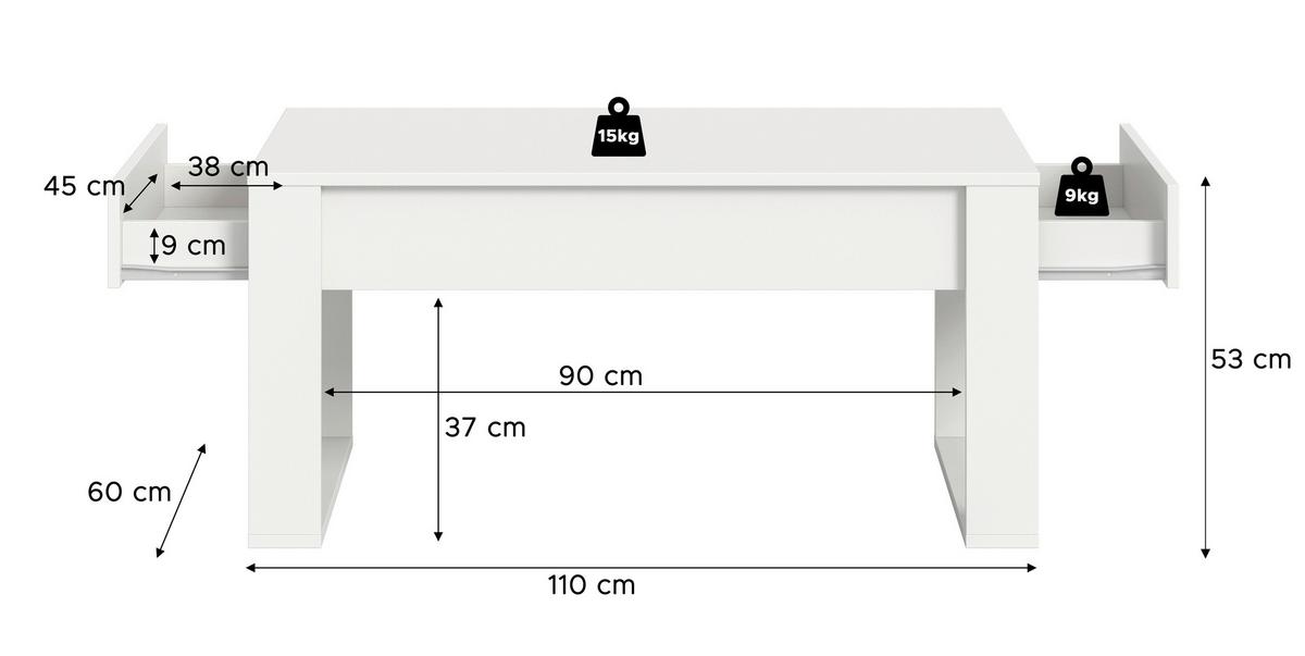 Klubska Miza Malmö, Bela - bela, Design, leseni material (110/53/60cm) - Livetastic
