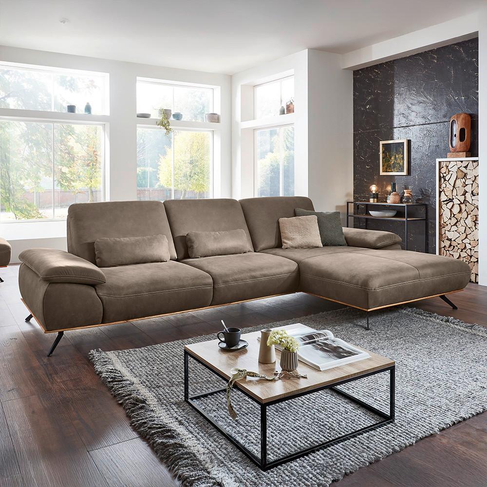 Wohnlandschaft Erling Alufarben - Beige/Alufarben, MODERN, Leder/Metall (322/89/187cm) - Premium Living