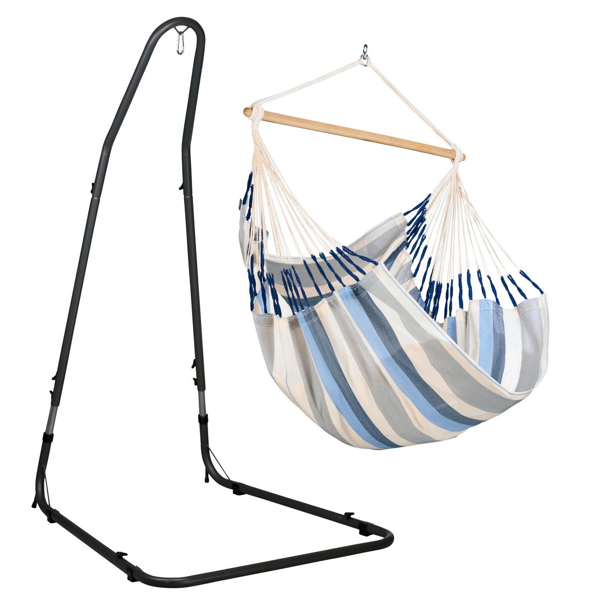 Hängesessel Comfort Hammock Echtholz ca. 110x160x180 cm - Weiß/Dunkelblau, KONVENTIONELL, Holz/Textil (110/160/180cm) - La Siesta