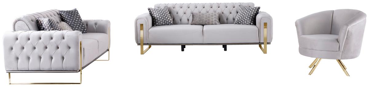 SOFA TRZYOSOBOWA PERLA - greige/kolor złoty, Design, tkanina (236/93/83cm) - Livetastic