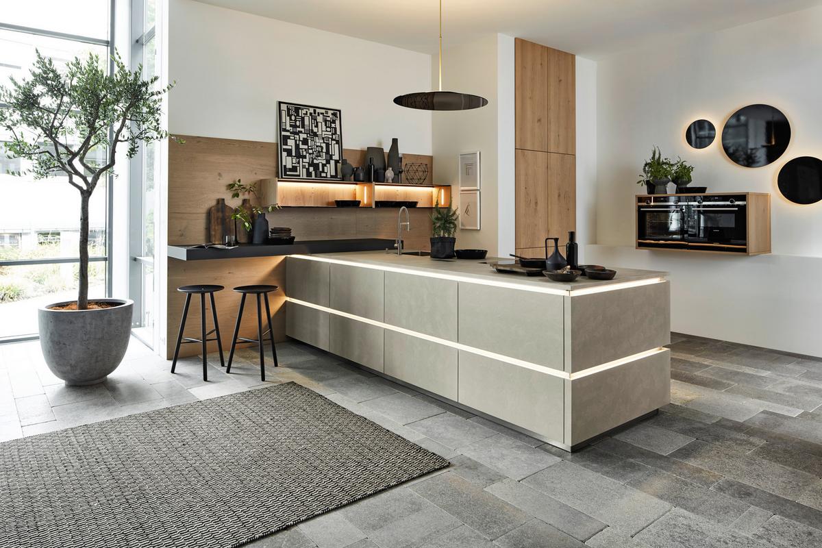 Einbauküche Portland / Tavola in Grau Eichefarben - Eichefarben/Grau, MODERN, Holzwerkstoff - Nolte Küchen