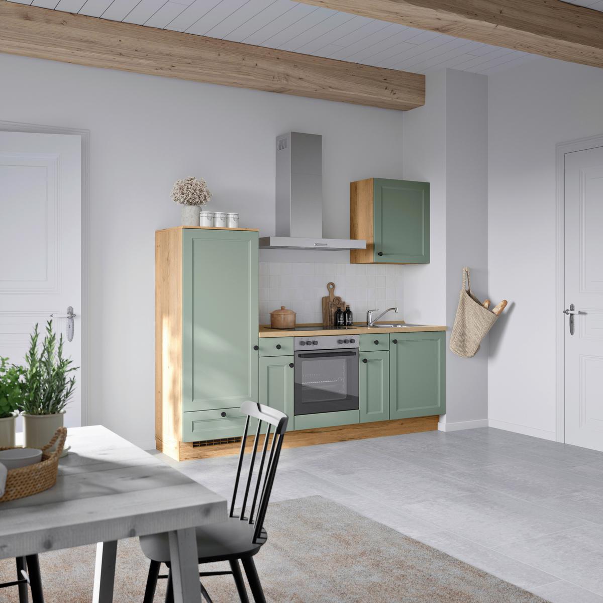 Küchenblock Cascada Low m. Geräten Grün - Eichefarben/Schwarz, MODERN, Holzwerkstoff/Metall (240cm) - Nobilia