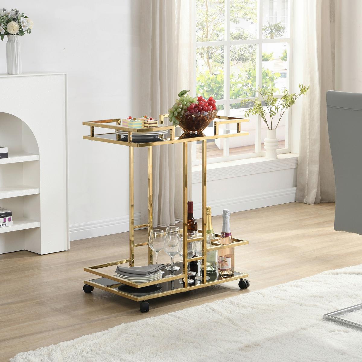 Servierwagen Wl7.336 - Goldfarben, Design, Glas/Kunststoff (67,5/43/83,5cm) - MID.YOU