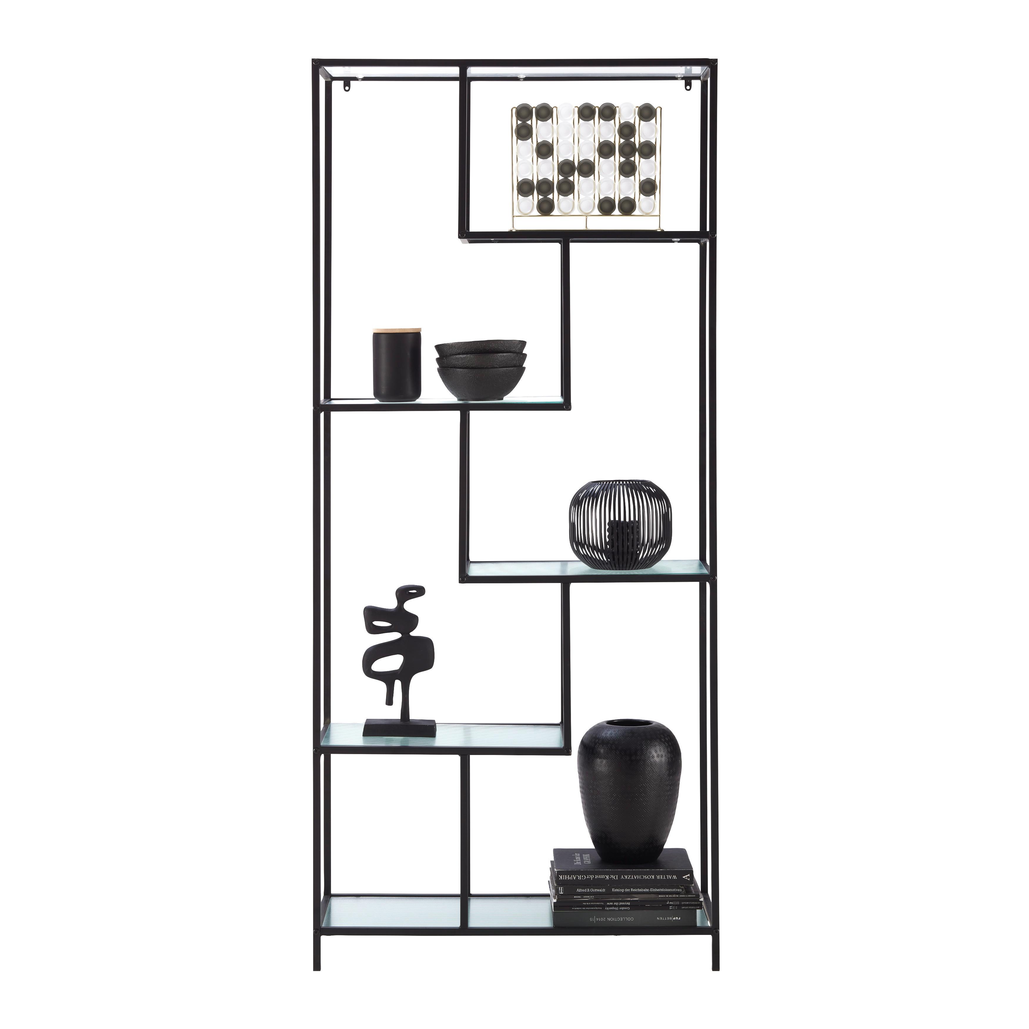 Regal Shine Schwarz - Schwarz, MODERN, Glas/Metall (80/180/30cm) - Mömax