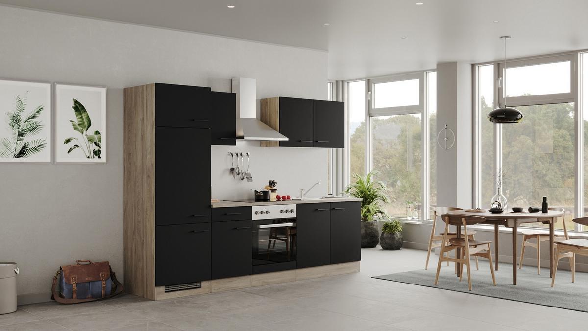Kuhinjski Blok Capri, Črna. Hrast - črna/barve hrasta, Moderno, kovina/leseni material (270cm) - FlexWell