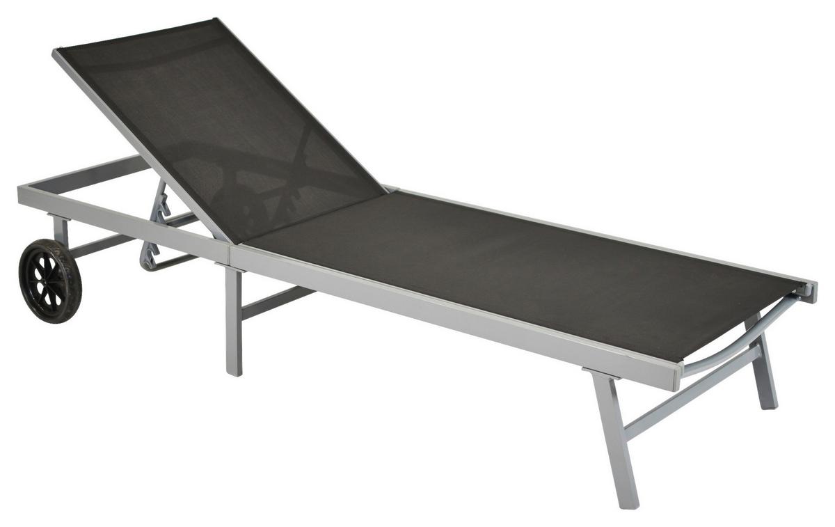 Gartenliege "Tessin" schwarz - Silberfarben/Grau, MODERN, Kunststoff/Metall (201/98/65cm) - Gardenson