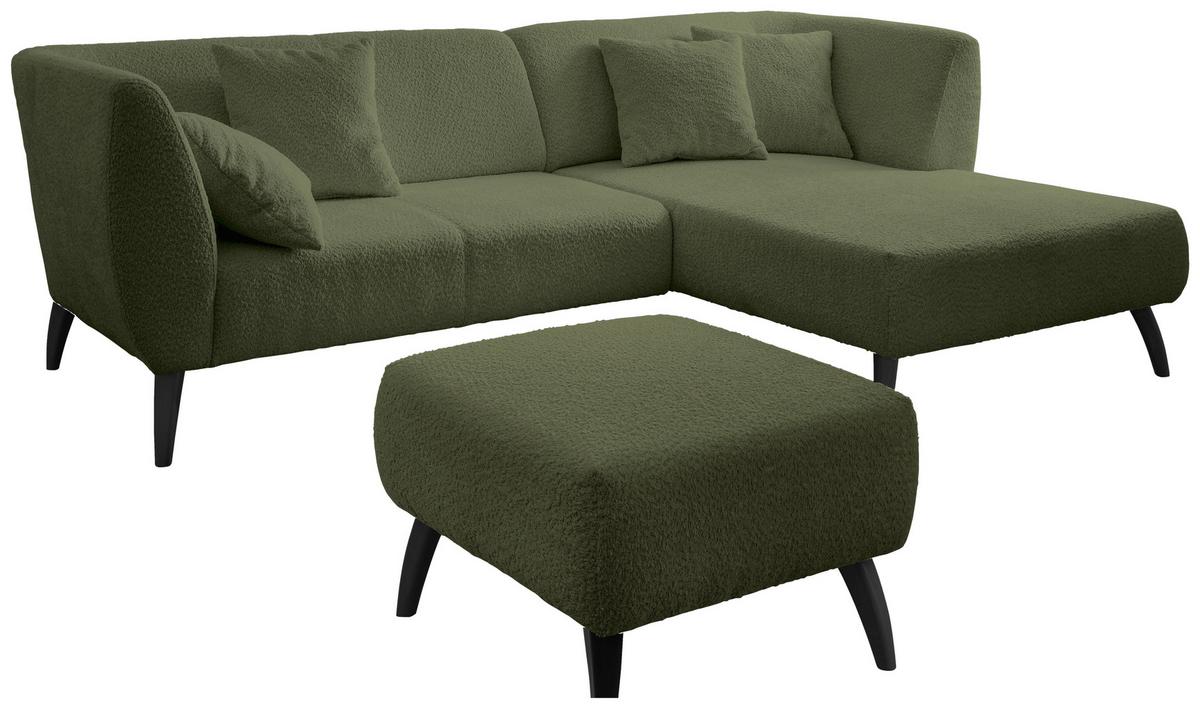 Wohnlandschaft Colori Dunkelgrün Bouclé - Dunkelgrün/Schwarz, MODERN, Holz/Textil (264/160cm) - MID.YOU