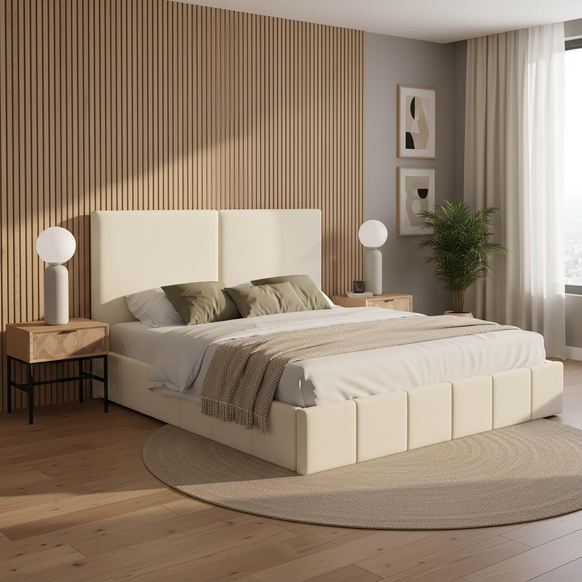 Pat tapițat Mila 180x200 cm Weiß - ivoar/negru, Modern, lemn/metal (180/200cm) - Bessagi Home