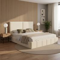 Polsterbett Mila Elfenbein ca. 180x200 cm Stauraum - Elfenbein/Schwarz, MODERN, Holz/Holzwerkstoff (180/200cm) - Bessagi Home