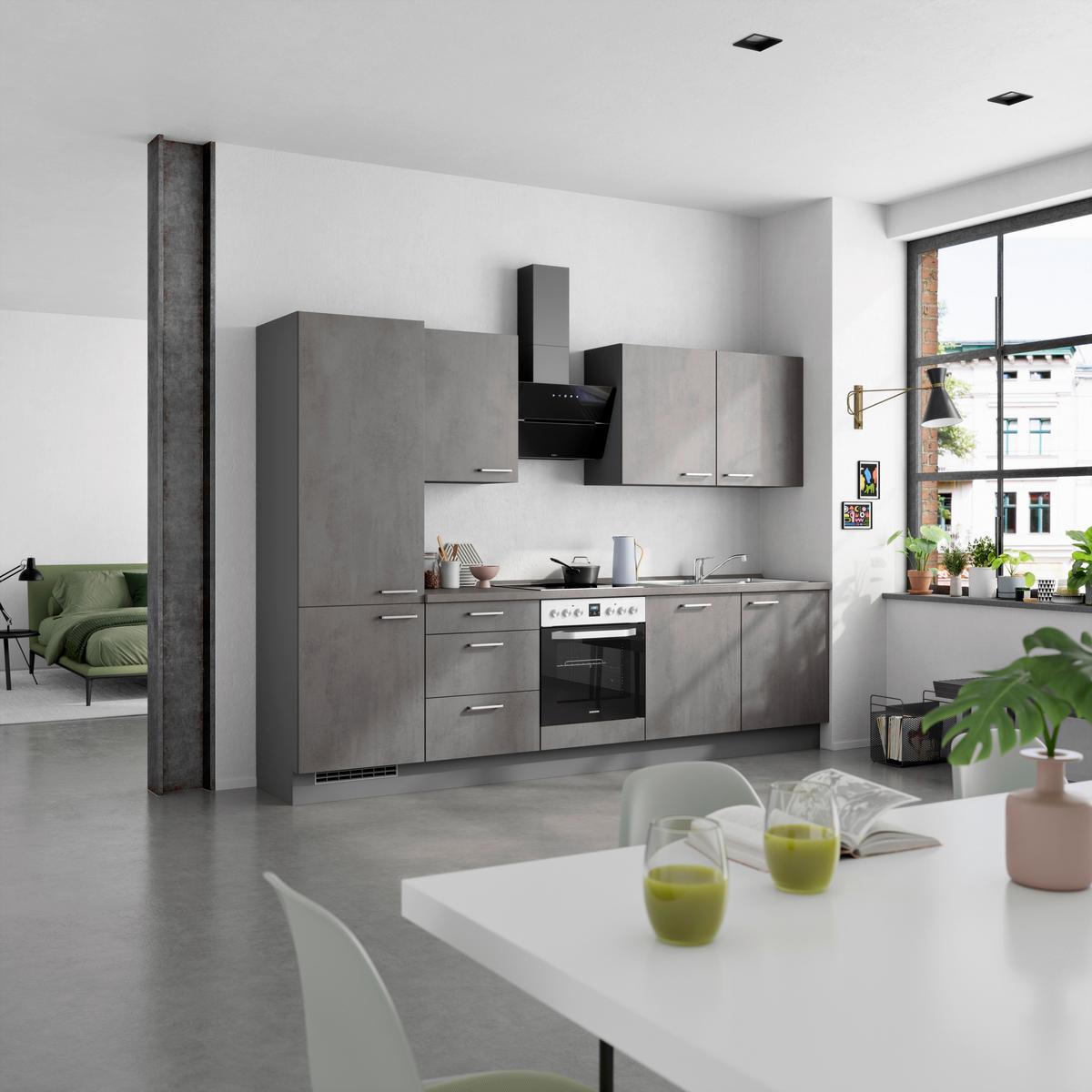 Küchenblock Riva High m. Geräten Schieferfarben - Schieferfarben/Edelstahlfarben, MODERN, Holzwerkstoff/Metall (300cm) - Nobilia