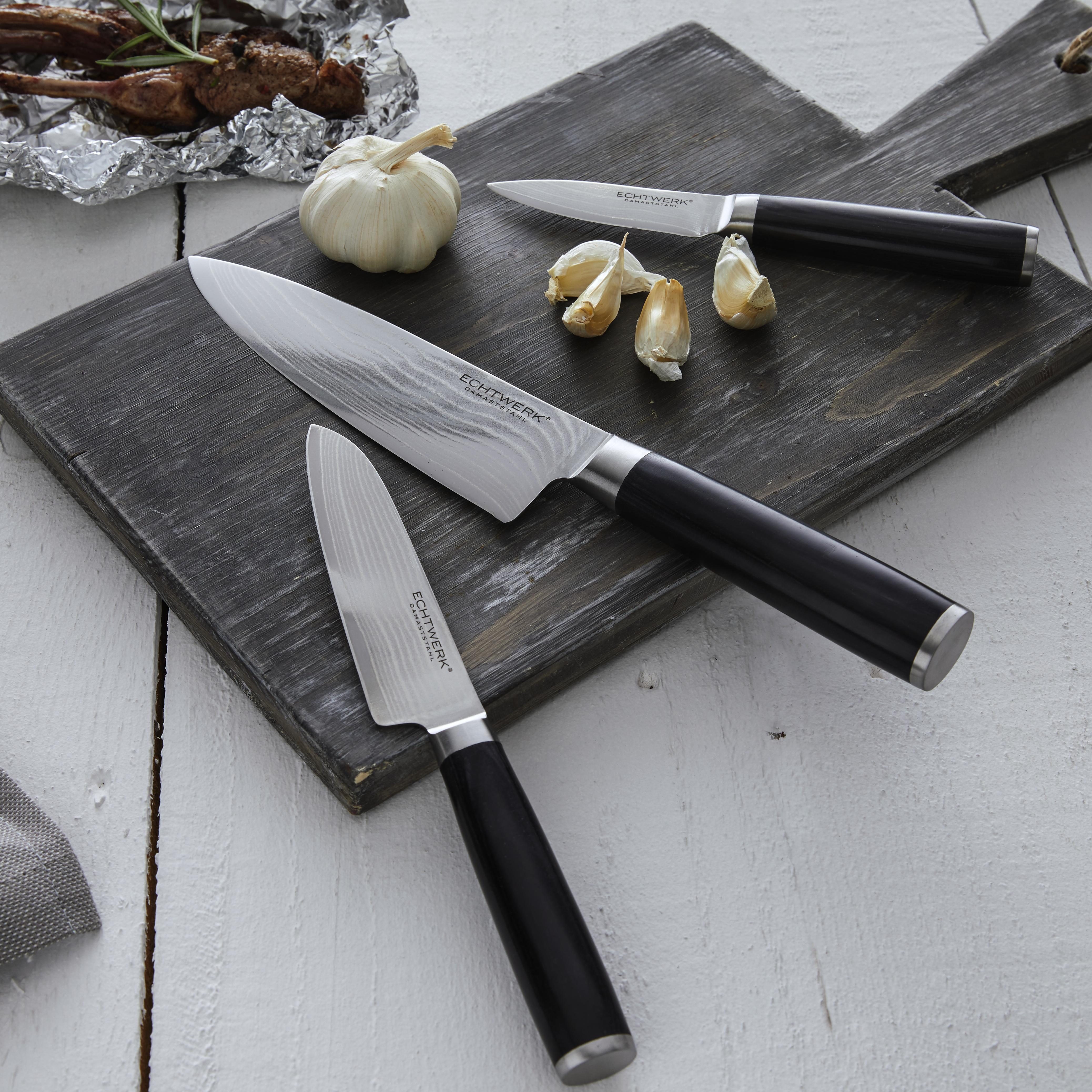 Echtwerk Messerset Damaszener 3-teilig - Edelstahlfarben/Schwarz, MODERN, Holz/Metall (17,8/12,7/8,9cm) - Echtwerk