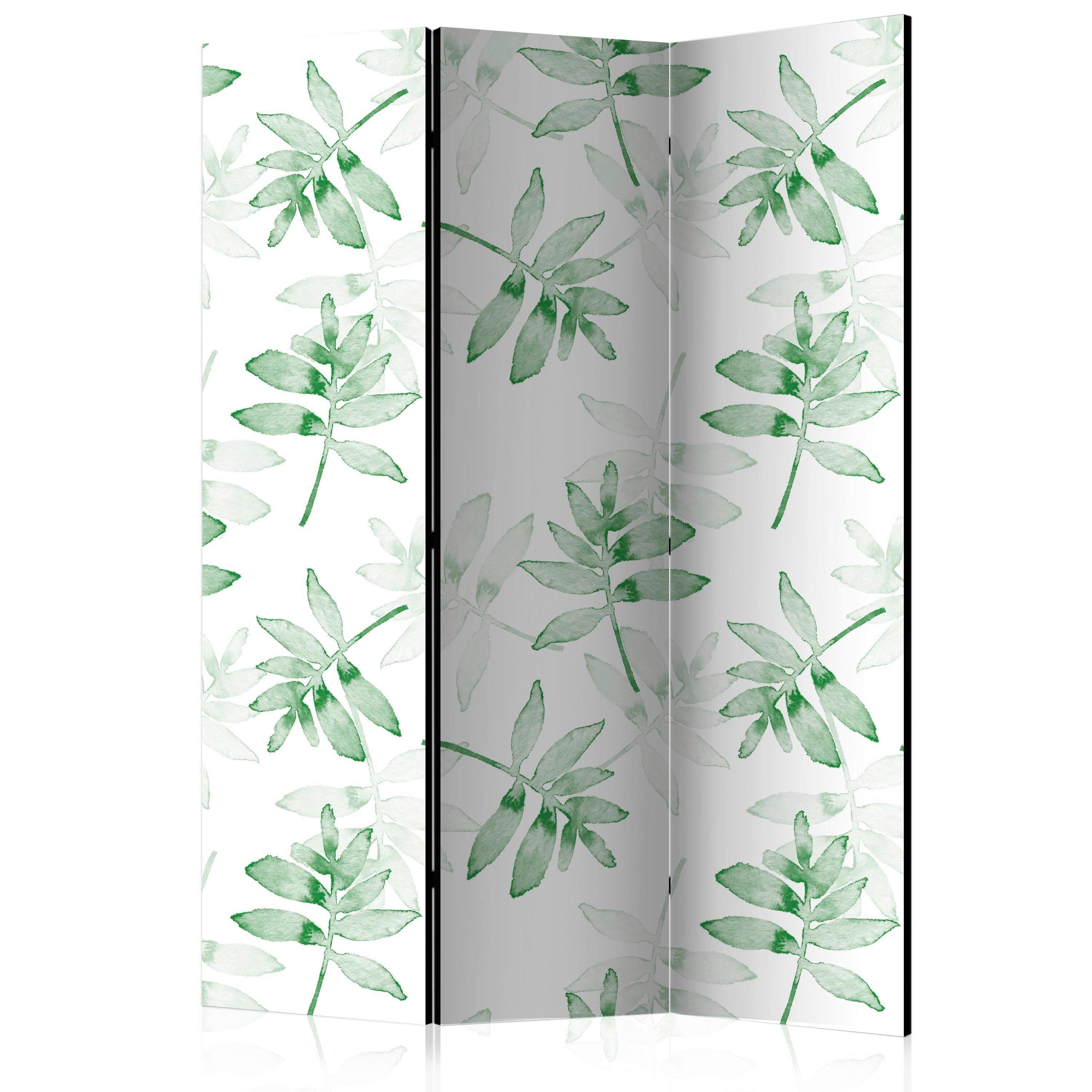 Paravan Watercolor Branches, 3-Delni, Dvostranski - zelena/bela, Basics, tekstil/les (135/172/3cm) - artgeist