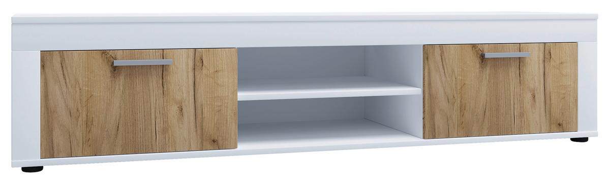 Nizka Omarica Usilo Xl, Bela, Barva Hrasta - srebrne barve/črna, Design, umetna masa/leseni material (160/37/45cm) - MID.YOU