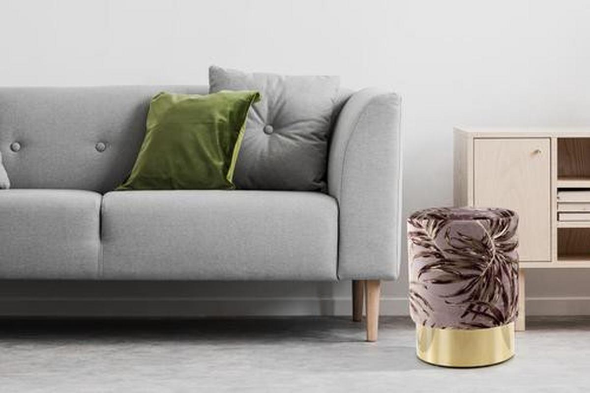 HOCKER GIPSY 225 - Violett/Goldfarben, Design, Textil/Metall (35/46/35cm) - Kayoom